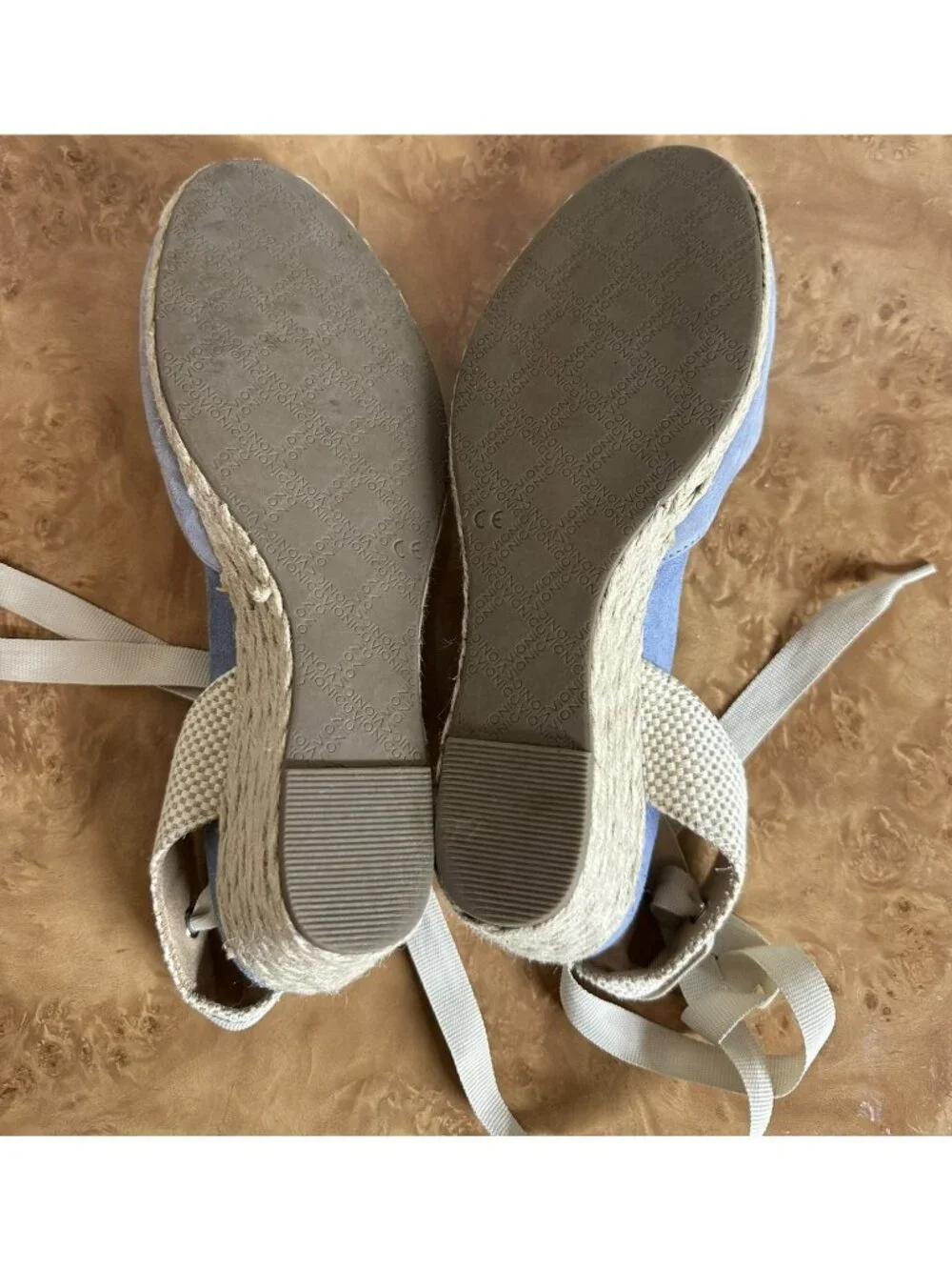 Vionic Aruba Maris Blue Suede Espadrille Wedge Sandals Lace-Up Ankle Tie Size 10
